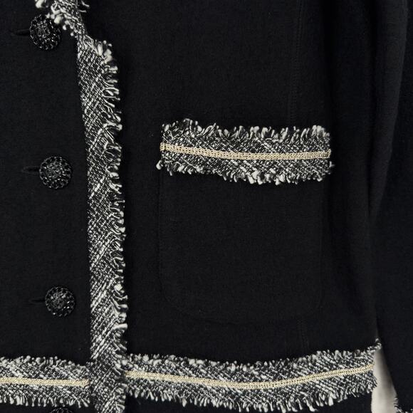 Karl Lagerfeld Paris Wool Tweed Jacket Womens Medium Black Luxury Prep Feminine - Picture 6 of 12